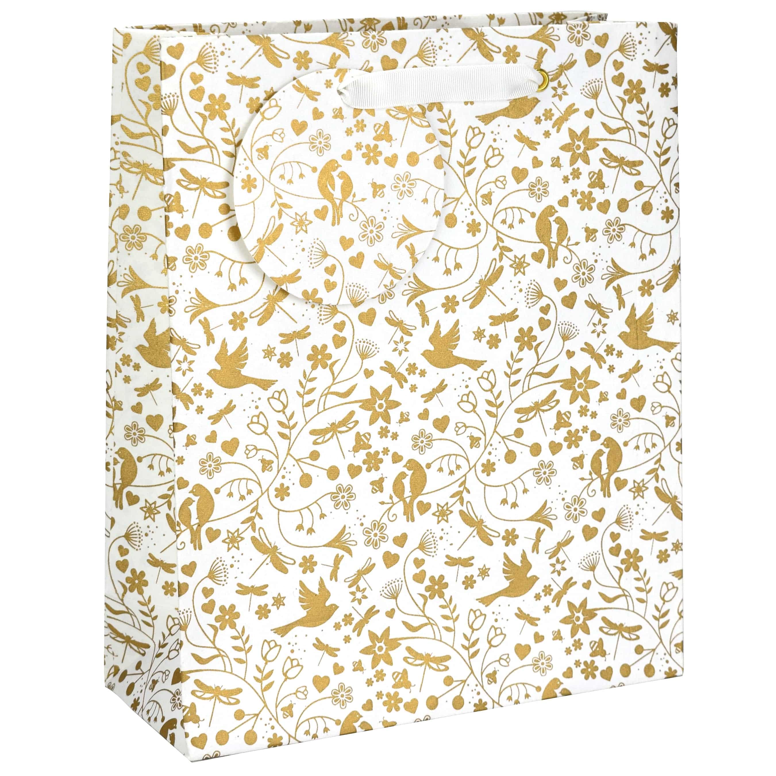 Large Love Birds gift bag by Love Vivid featuring colorful love bird illustrations on durable paper for special occasions.